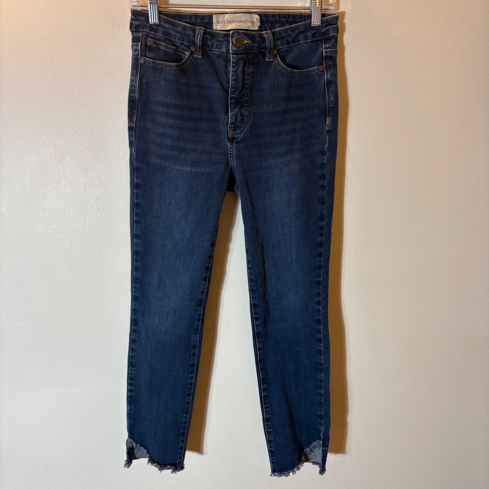 Soft Surroundings Asymmetric Raw‎ Hem Ankle Distressed Jeans Size 4